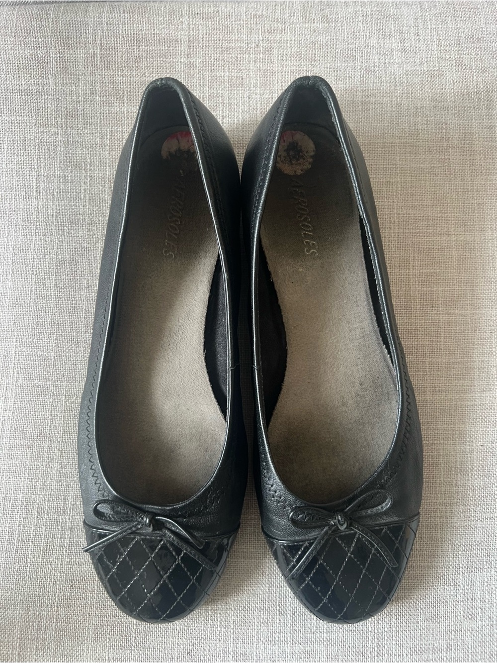 Aerosoles Black leather Ballet Flats, size 10.5, office casual dressy bow